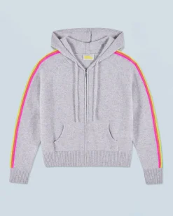 FROM FUTURE Maglione con Cappuccio Bande maniche Multicolori Leggero Grigioericachiaro Best