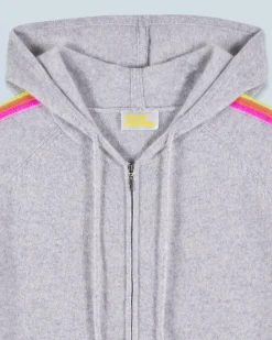 FROM FUTURE Maglione con Cappuccio Bande maniche Multicolori Leggero Grigioericachiaro Best