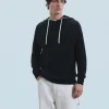 FROM FUTURE Maglione con Cappuccio Bordini a contrasto Leggero Nero Clearance