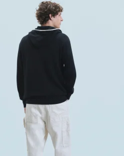 FROM FUTURE Maglione con Cappuccio Bordini a contrasto Leggero Nero Clearance