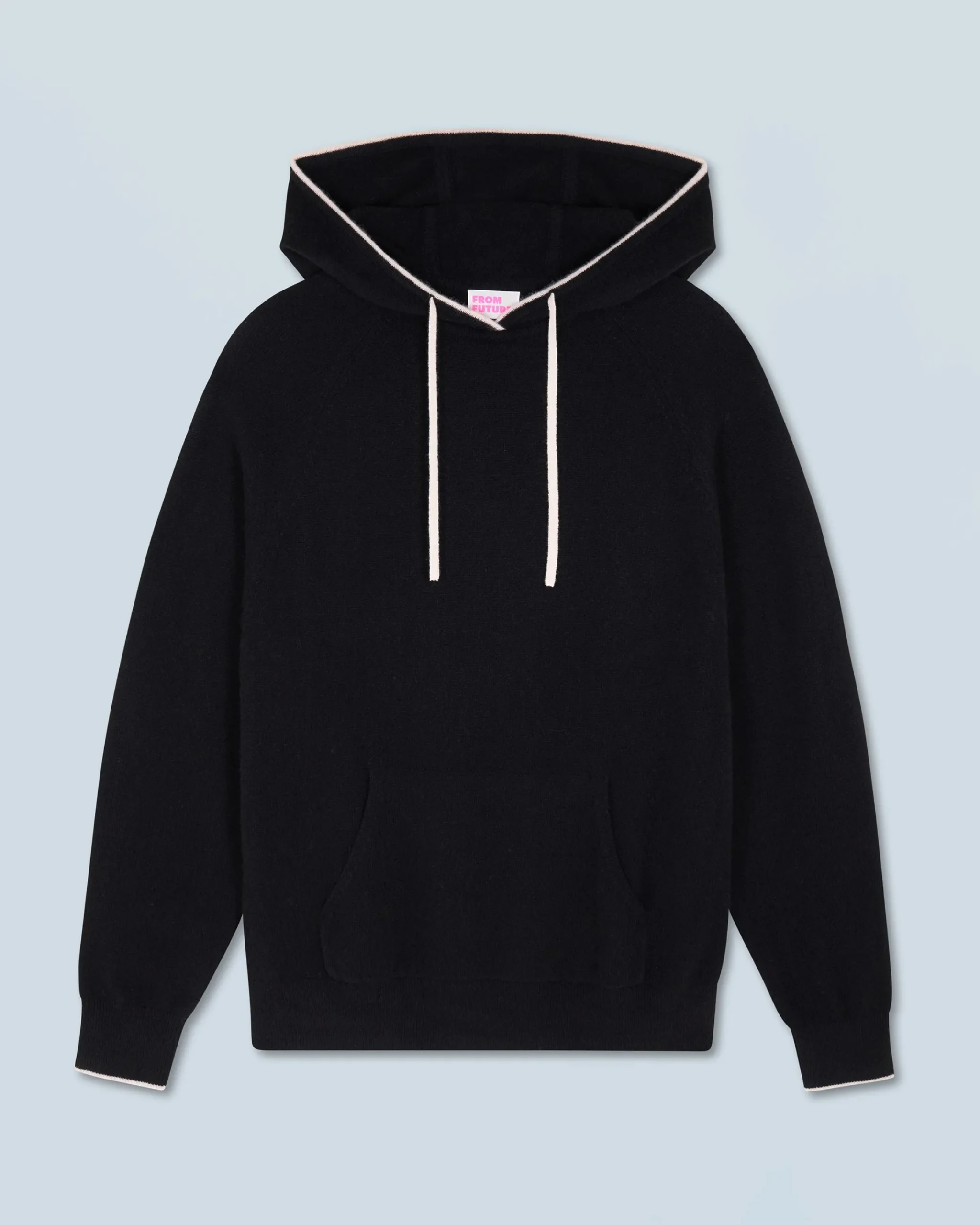 FROM FUTURE Maglione con Cappuccio Bordini a contrasto Leggero Nero Clearance