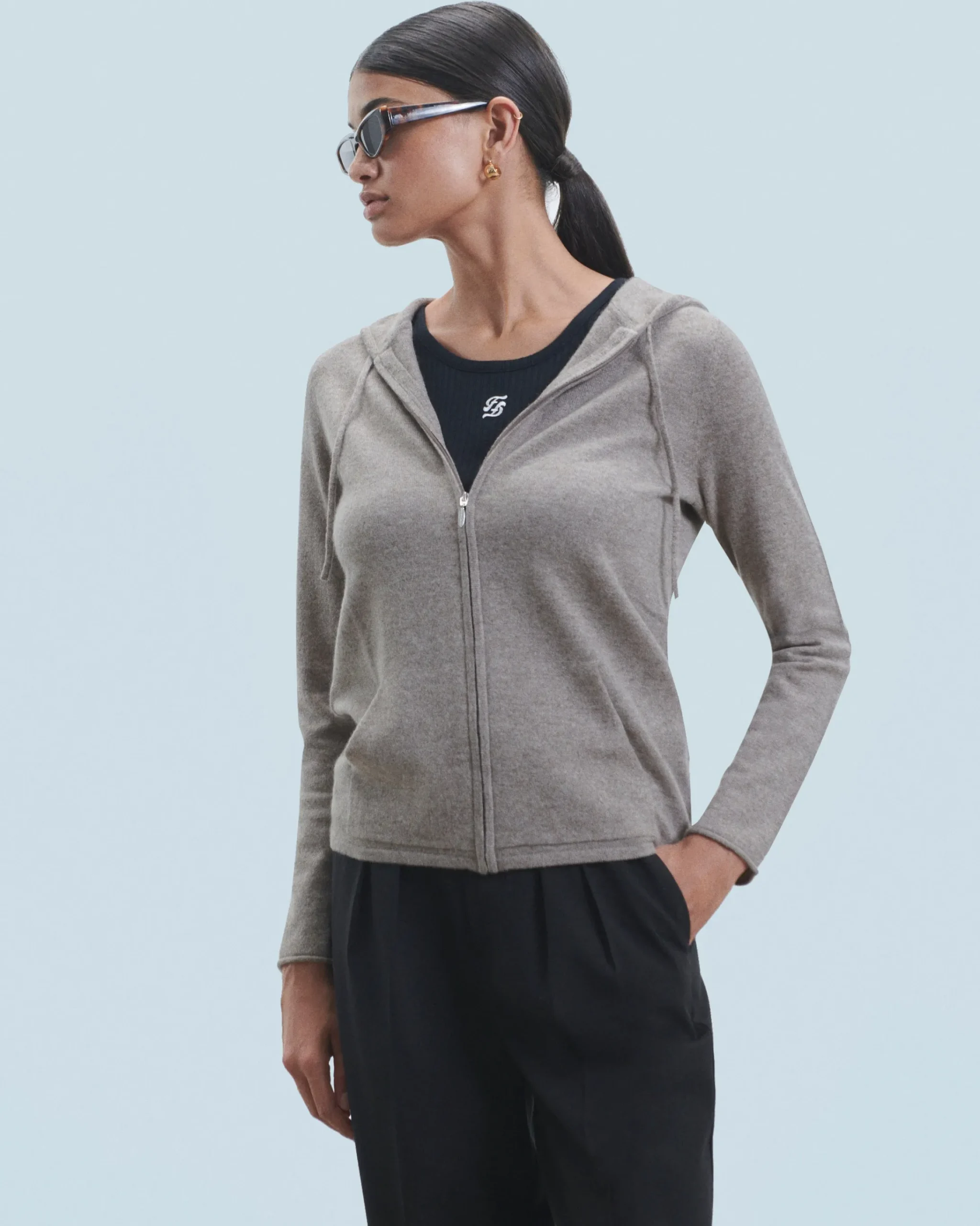 FROM FUTURE Maglione con Cappuccio e Zip Taupe Clearance