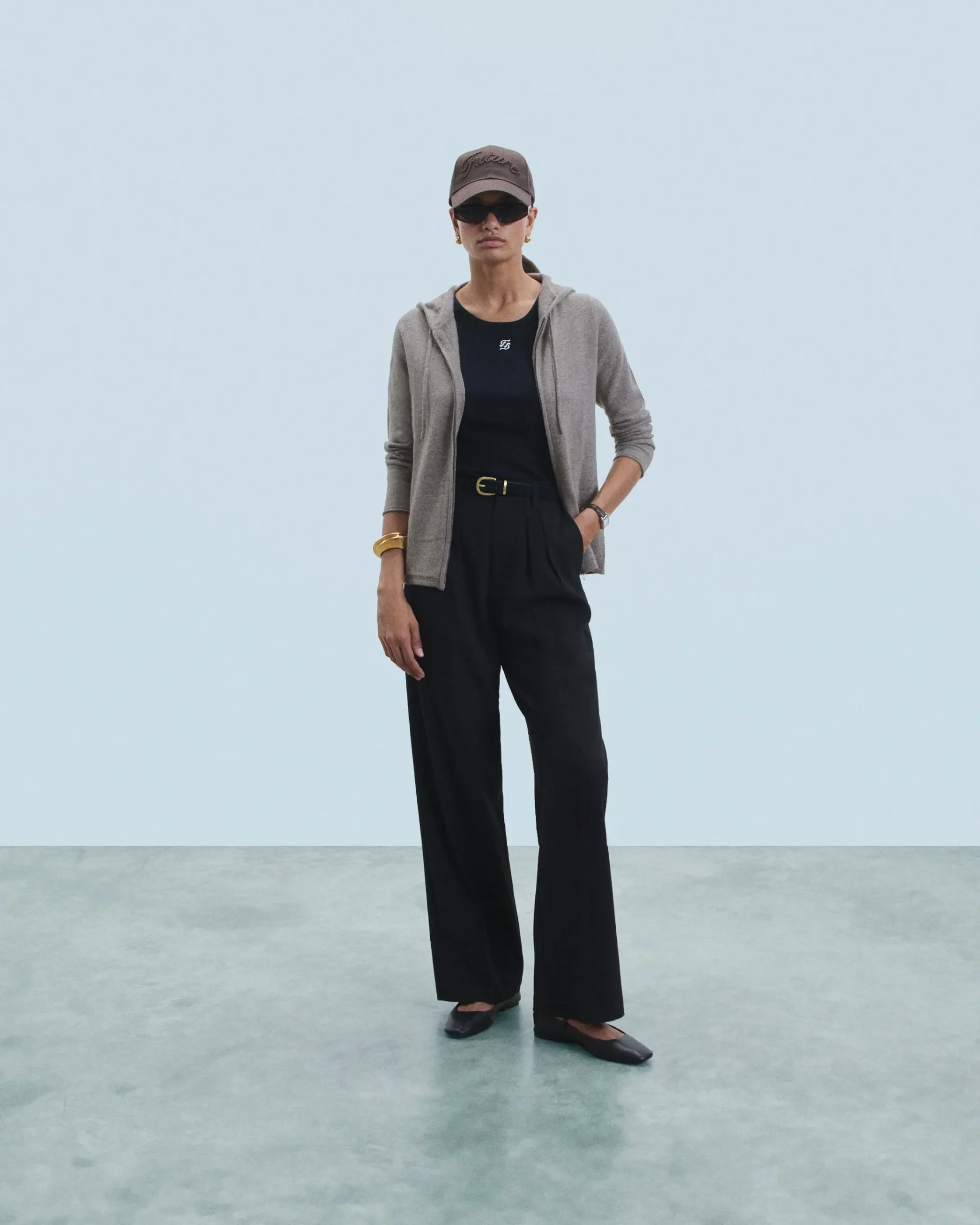 FROM FUTURE Maglione con Cappuccio e Zip Taupe Clearance