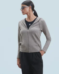 FROM FUTURE Maglione con Cappuccio e Zip Ecrù Discount