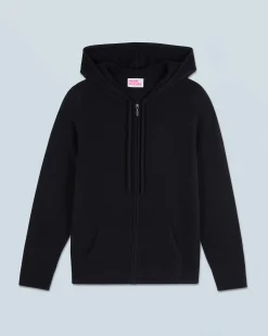 FROM FUTURE Maglione con Cappuccio e Zip Nero Discount