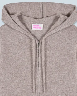 FROM FUTURE Maglione con Cappuccio e Zip Taupe Clearance