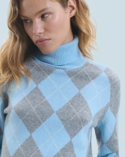 FROM FUTURE Maglione Dolcevita con Motivo losanghe BabyBlue Best