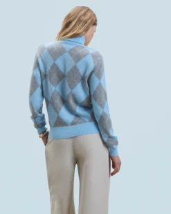 FROM FUTURE Maglione Dolcevita con Motivo losanghe BabyBlue Best