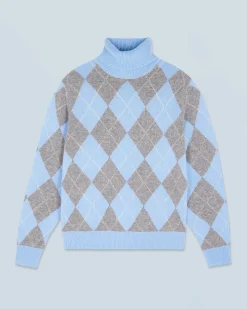 FROM FUTURE Maglione Dolcevita con Motivo losanghe BabyBlue Best