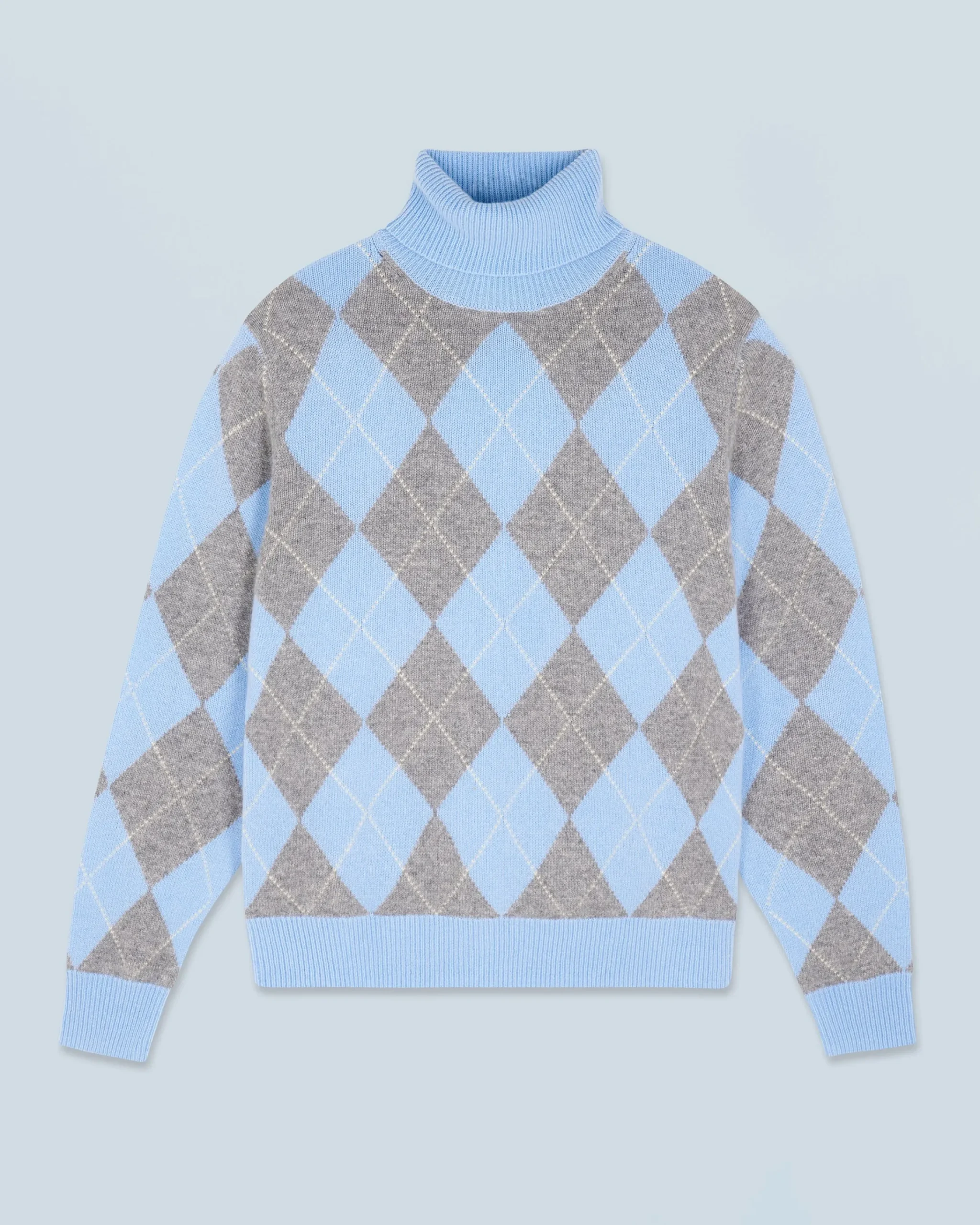 FROM FUTURE Maglione Dolcevita con Motivo losanghe BabyBlue Best