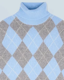 FROM FUTURE Maglione Dolcevita con Motivo losanghe BabyBlue Best