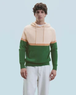 FROM FUTURE Maglione Felpa con cappuccio Color Block ForestGreen New