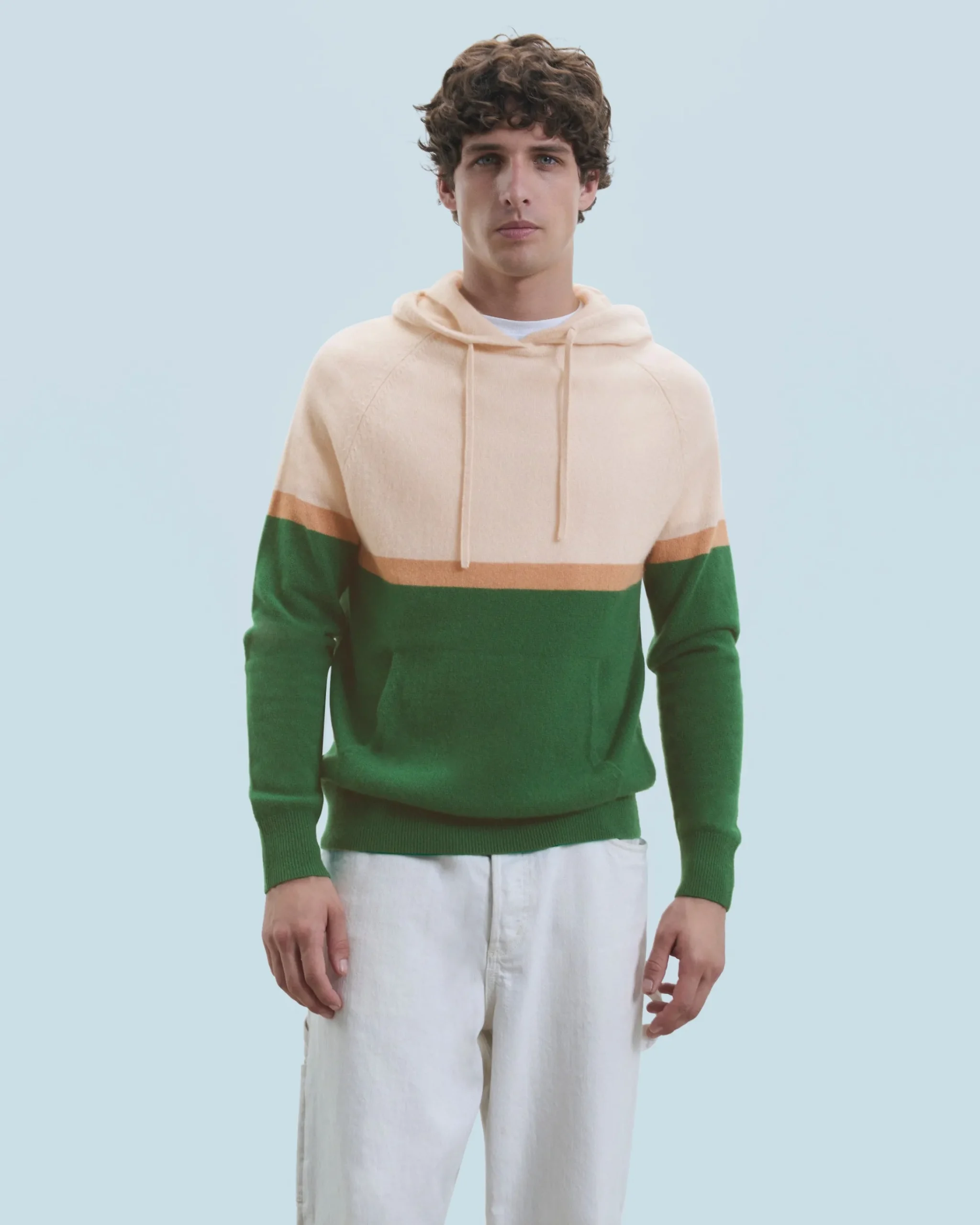 FROM FUTURE Maglione Felpa con cappuccio Color Block ForestGreen New