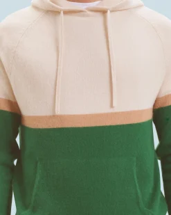 FROM FUTURE Maglione Felpa con cappuccio Color Block ForestGreen New