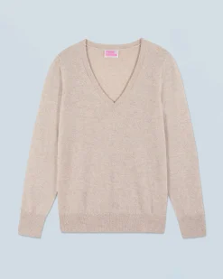 FROM FUTURE Maglione Scollo a V Basic Beige New