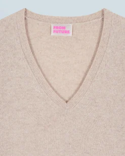 FROM FUTURE Maglione Scollo a V Basic Beige New