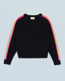 FROM FUTURE Maglione Scollo a V Maniche multicolori Nero Clearance