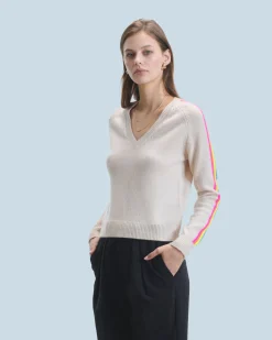 FROM FUTURE Maglione Scollo a V Maniche multicolori Sabbiadeldeserto Hot