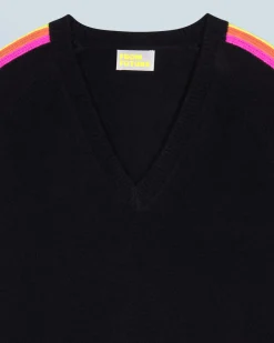FROM FUTURE Maglione Scollo a V Maniche multicolori Nero Clearance