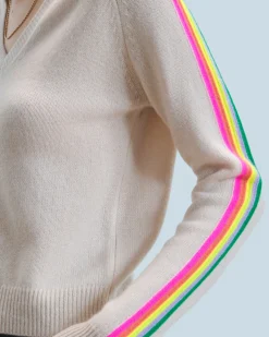 FROM FUTURE Maglione Scollo a V Maniche multicolori Sabbiadeldeserto Hot