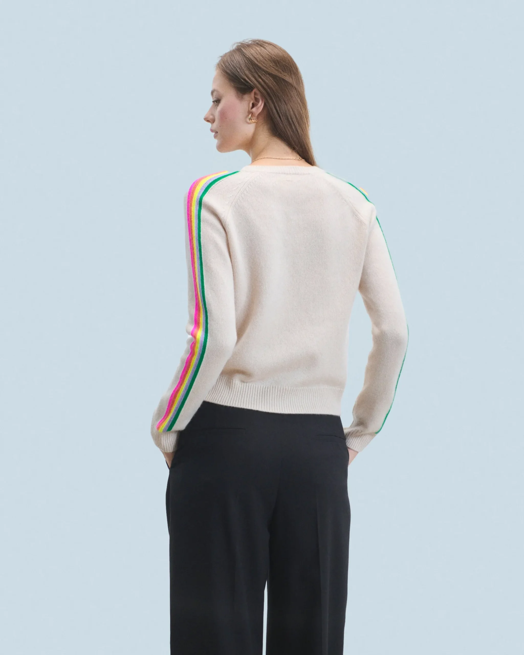 FROM FUTURE Maglione Scollo a V Maniche multicolori Sabbiadeldeserto Hot
