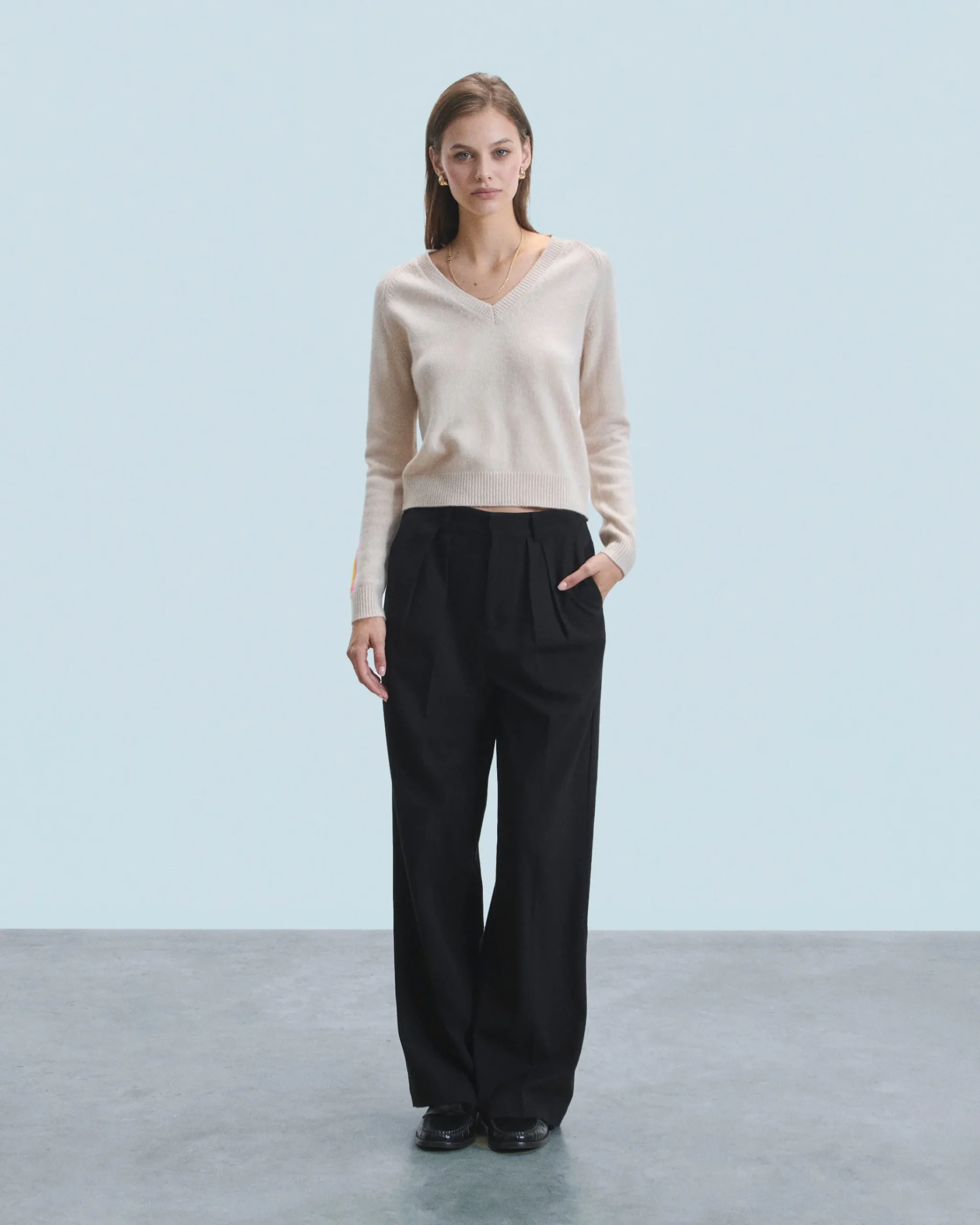 FROM FUTURE Maglione Scollo a V Maniche multicolori Nero Clearance