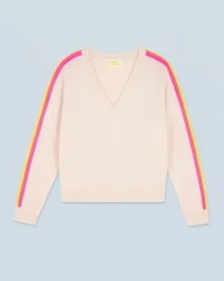 FROM FUTURE Maglione Scollo a V Maniche multicolori Sabbiadeldeserto Hot