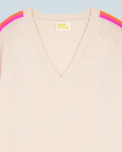 FROM FUTURE Maglione Scollo a V Maniche multicolori Sabbiadeldeserto Hot