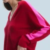 FROM FUTURE Maglione Scollo a V Oversize Bande bicolori Leggero DarkRed Best Sale