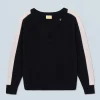 FROM FUTURE Maglione Scollo a V Oversize Bande bicolori Leggero Nero Sale