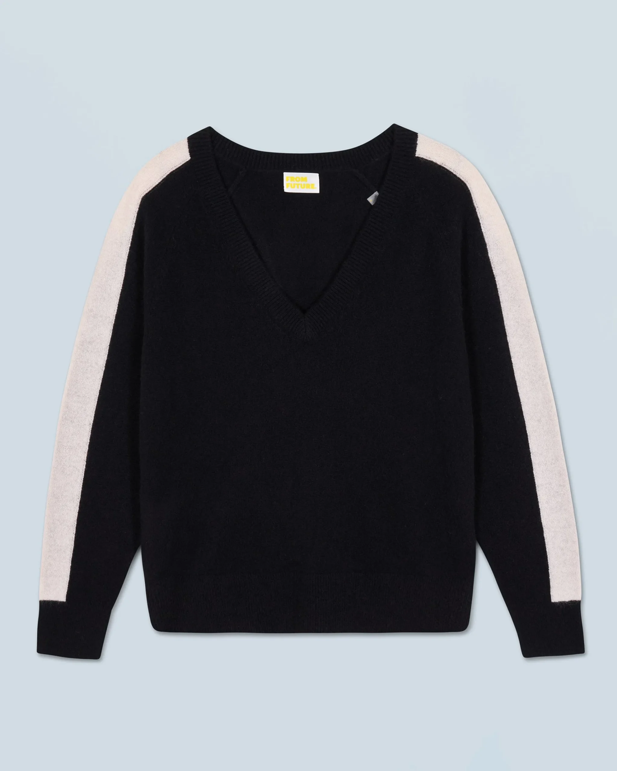 FROM FUTURE Maglione Scollo a V Oversize Bande bicolori Leggero Nero Sale