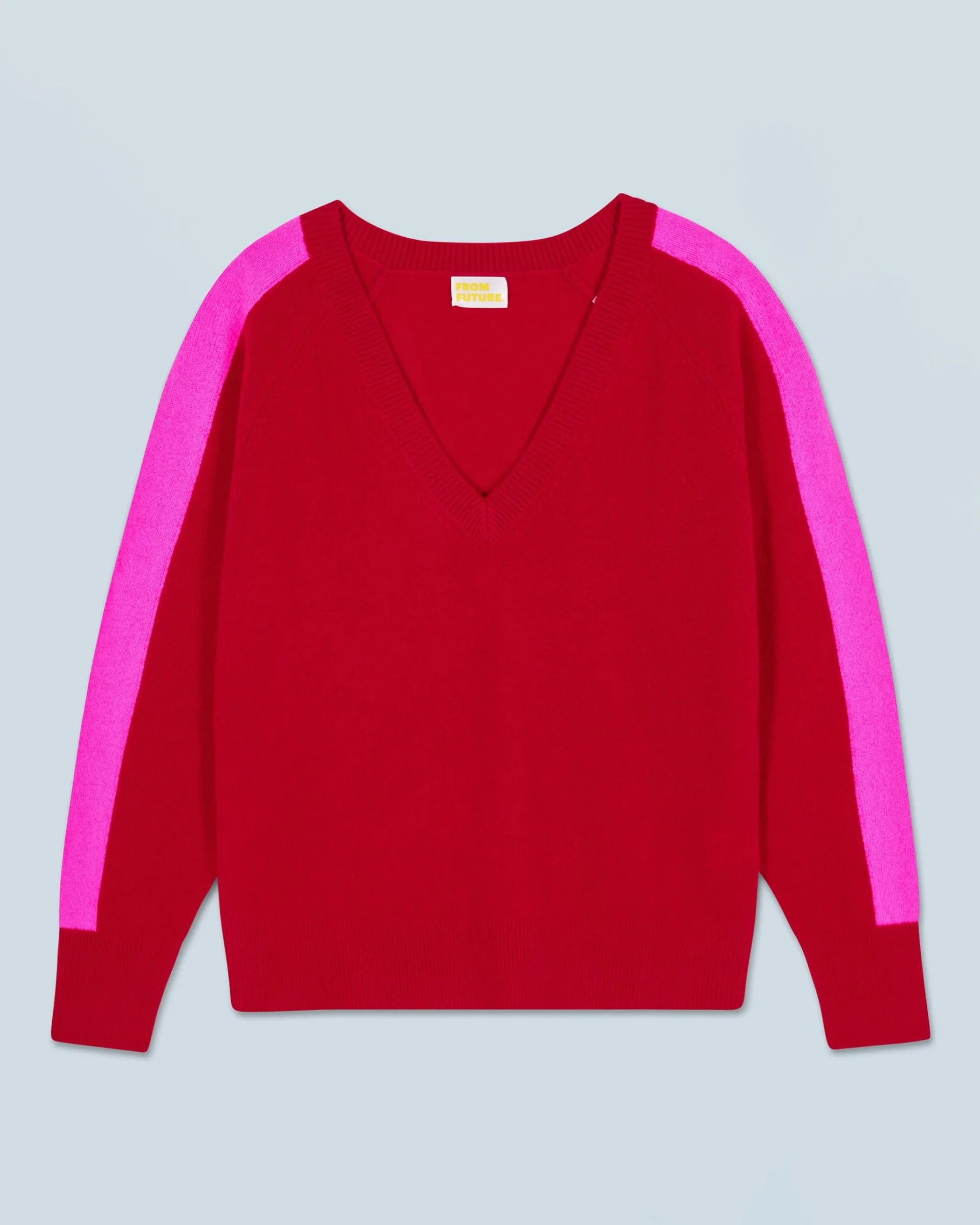 FROM FUTURE Maglione Scollo a V Oversize Bande bicolori Leggero DarkRed Best Sale