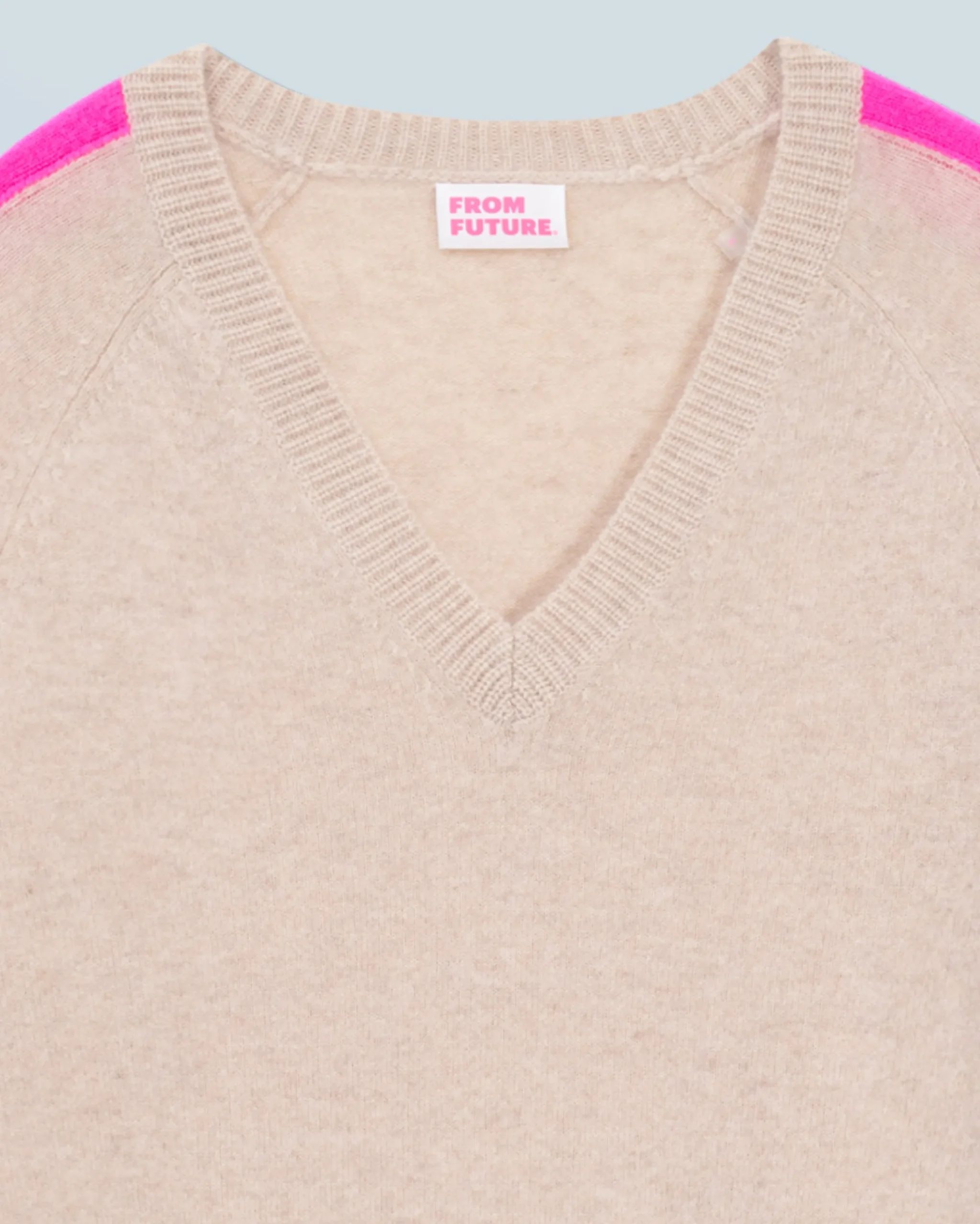 FROM FUTURE Maglione Scollo a V Oversize Bande bicolori Leggero Mentobeige Outlet