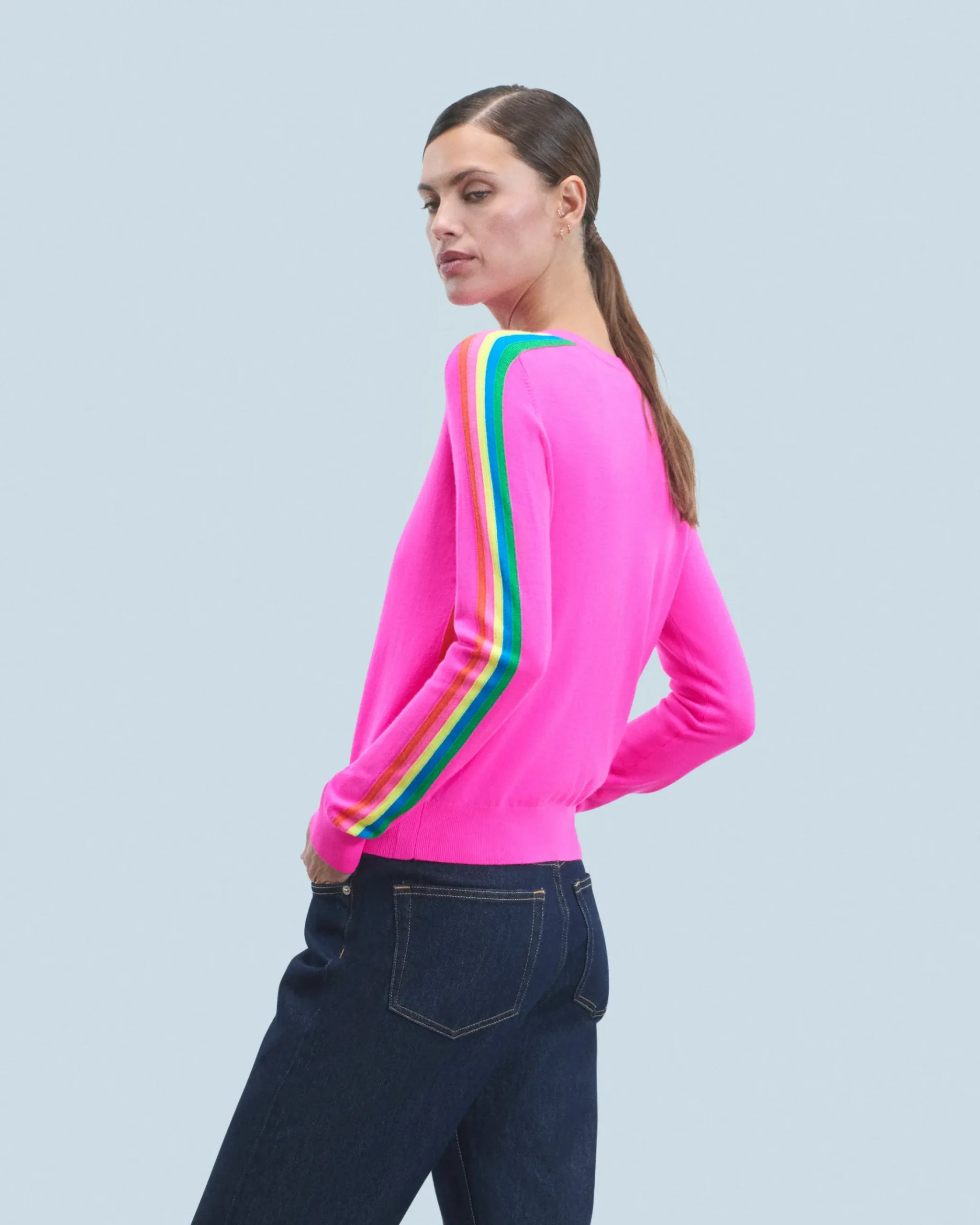 FROM FUTURE Maglione Scollo tondo Bande Maniche multicolori UtopicPink Hot