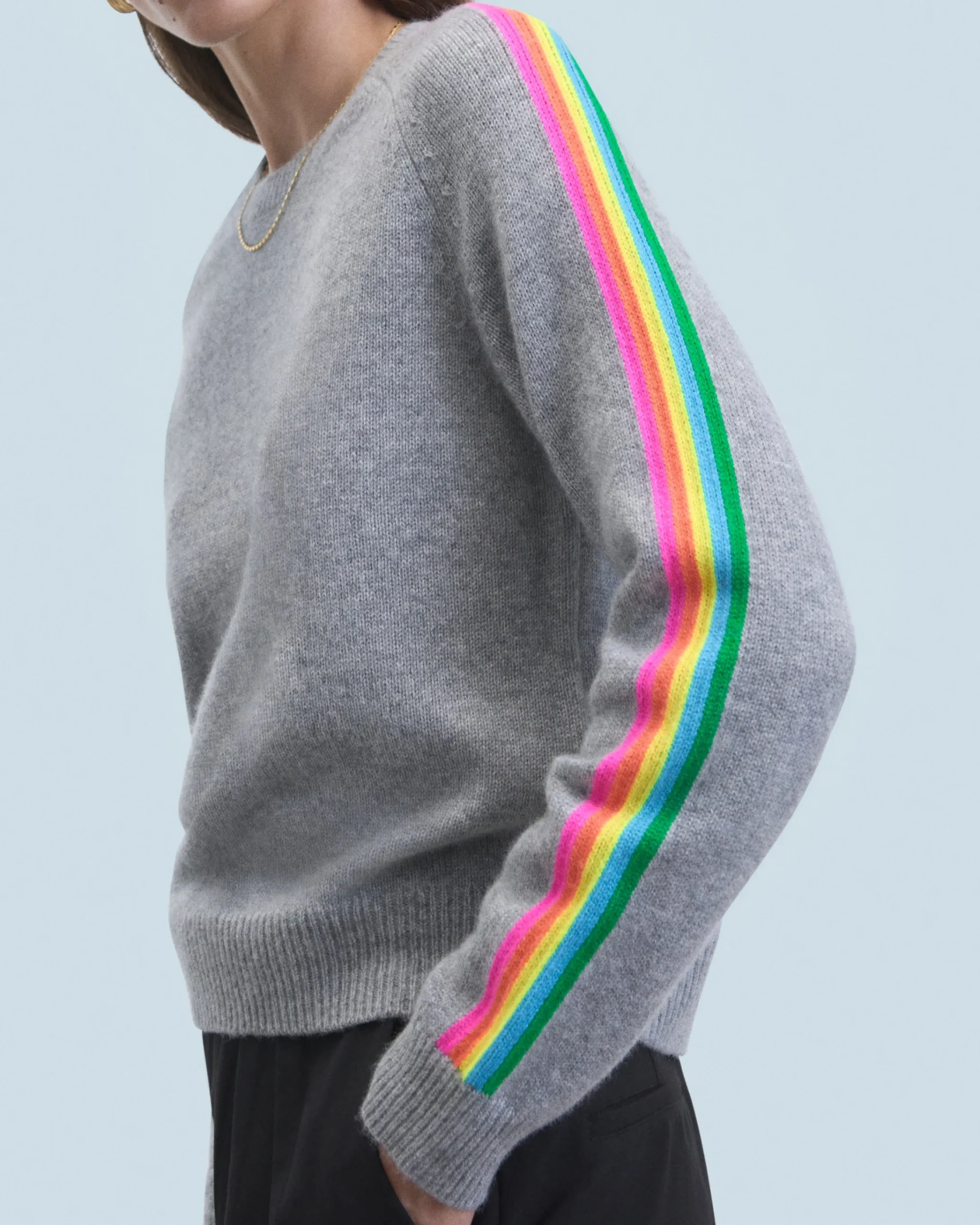 FROM FUTURE Maglione Scollo tondo Bande maniche Multicolori Grigioericascuro Fashion