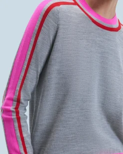 FROM FUTURE Maglione Scollo tondo Bande Bicolore Grigioericascuro Hot
