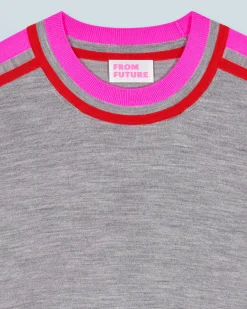 FROM FUTURE Maglione Scollo tondo Bande Bicolore Grigioericascuro Hot