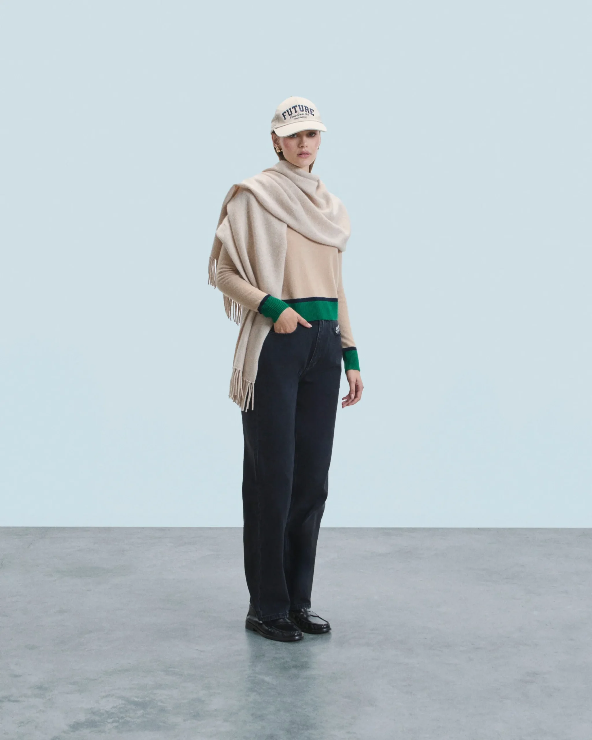 FROM FUTURE Maglione Scollo tondo Bicolore a Contrasto Leggero Beige Discount