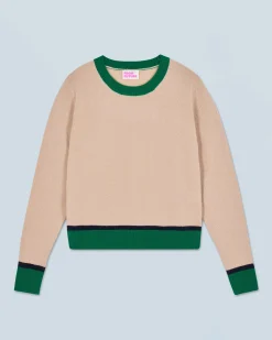 FROM FUTURE Maglione Scollo tondo Bicolore a Contrasto Leggero Beige Discount