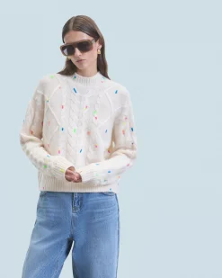 FROM FUTURE Maglione Scollo tondo con Trecce Multicolore Ecrù Hot