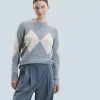 FROM FUTURE Maglione Scollo tondo con Motivo losanghe Grigioericascuro Cheap