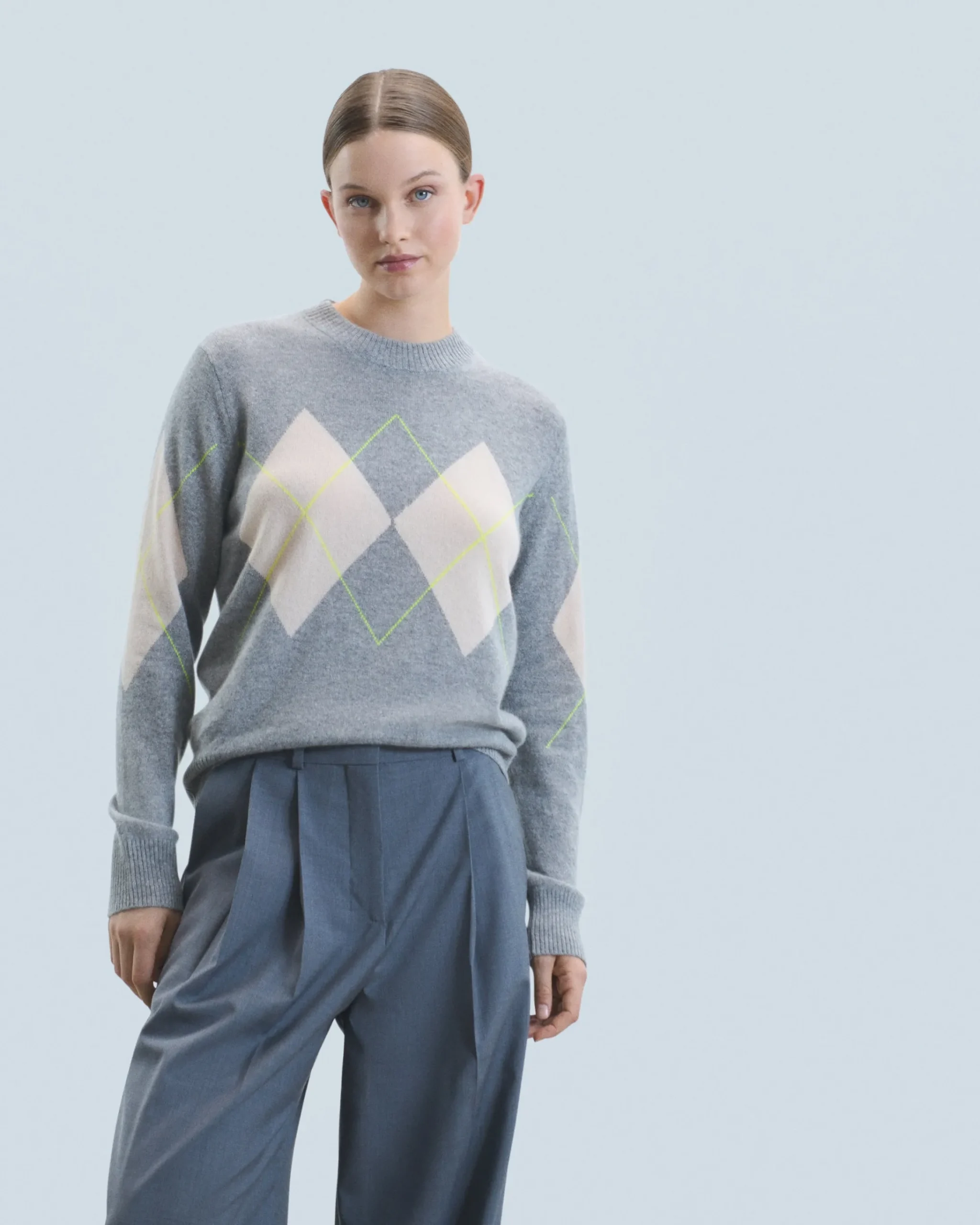FROM FUTURE Maglione Scollo tondo con Motivo losanghe Grigioericascuro Cheap