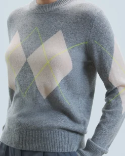 FROM FUTURE Maglione Scollo tondo con Motivo losanghe Grigioericascuro Cheap