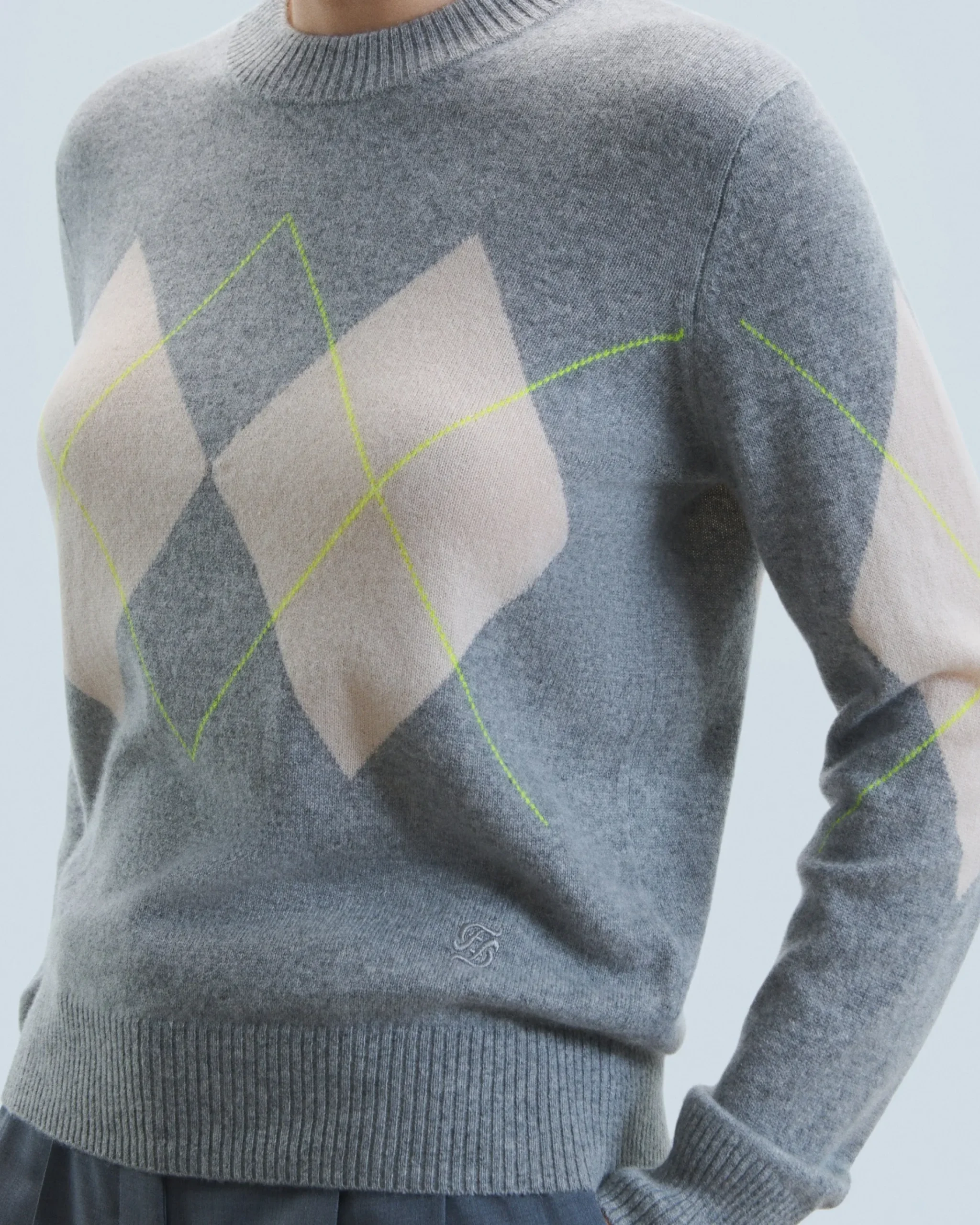 FROM FUTURE Maglione Scollo tondo con Motivo losanghe Grigioericascuro Cheap