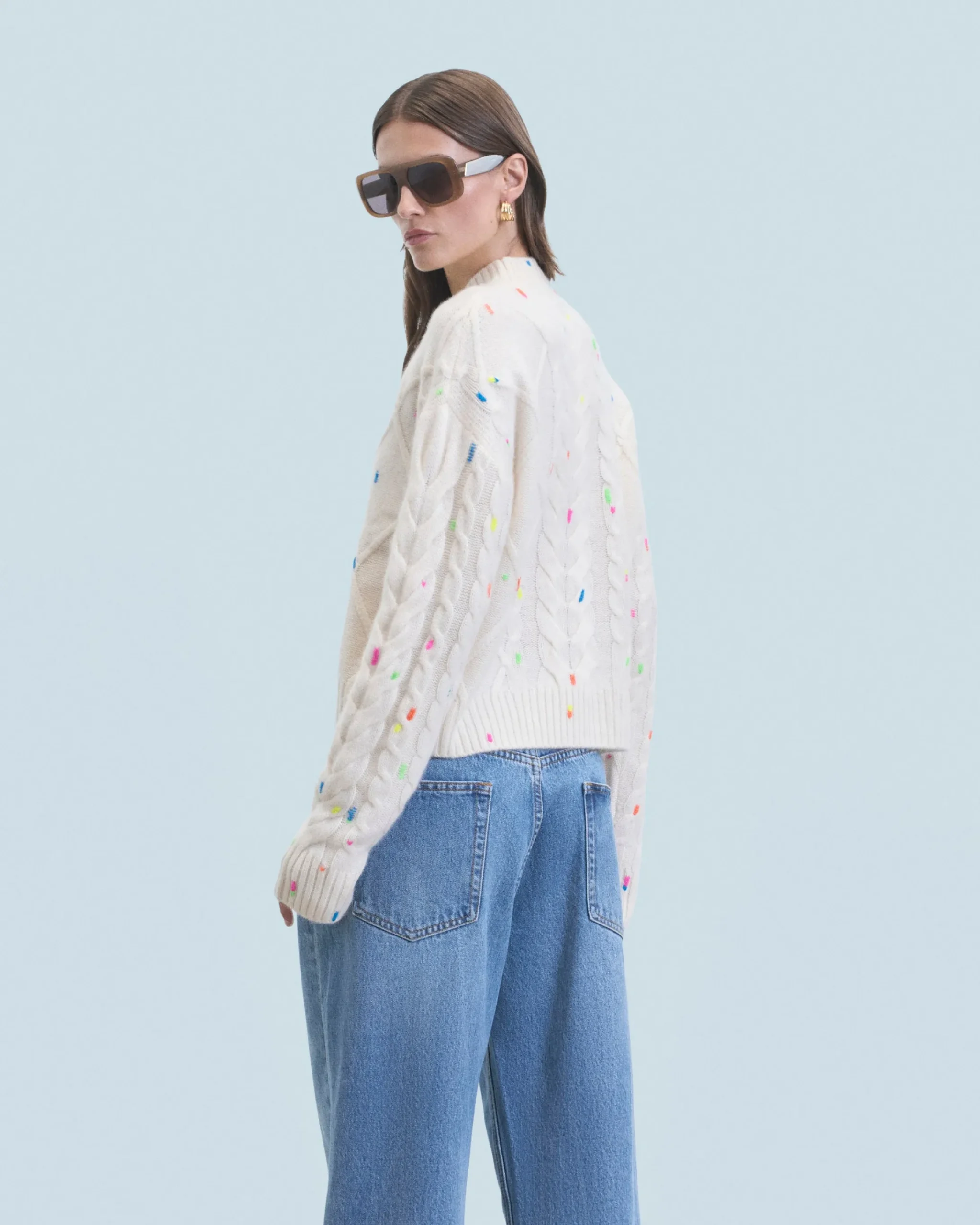 FROM FUTURE Maglione Scollo tondo con Trecce Multicolore Ecrù Hot