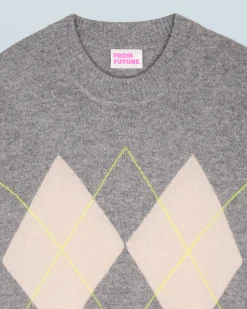 FROM FUTURE Maglione Scollo tondo con Motivo losanghe Grigioericascuro Cheap