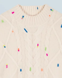 FROM FUTURE Maglione Scollo tondo con Trecce Multicolore Ecrù Hot