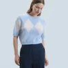 FROM FUTURE Maglione Scollo tondo in Cashmere spazzolato con Motivo losanghe BabyBlue Best