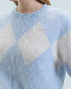 FROM FUTURE Maglione Scollo tondo in Cashmere spazzolato con Motivo losanghe BabyBlue Best