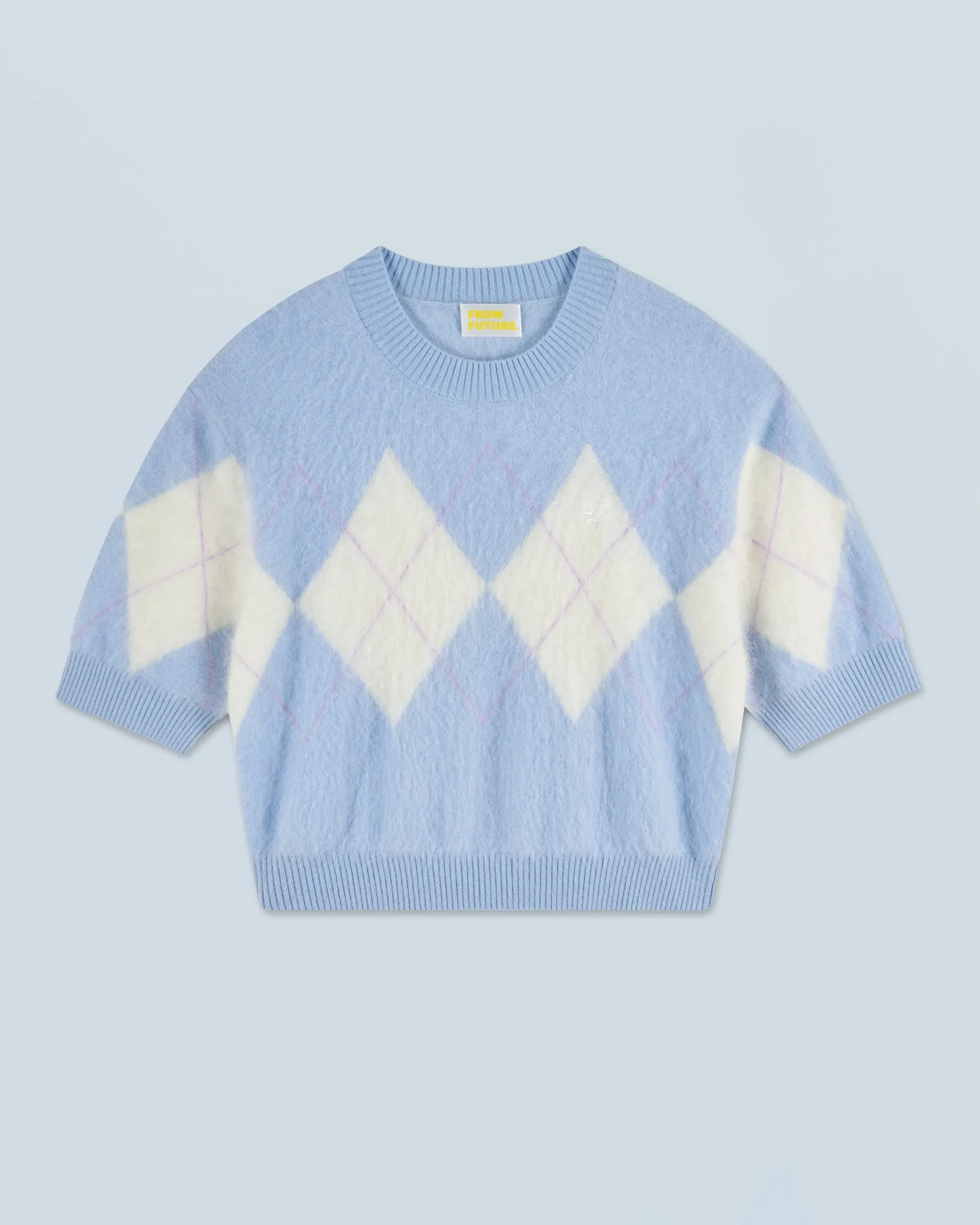 FROM FUTURE Maglione Scollo tondo in Cashmere spazzolato con Motivo losanghe BabyBlue Best